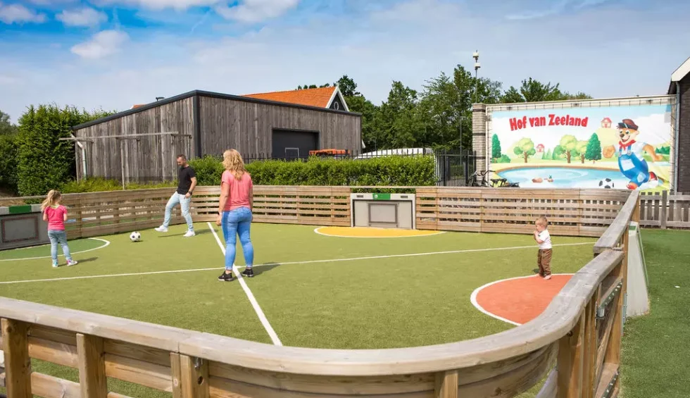 Gezin voetbalt in kooi.webp